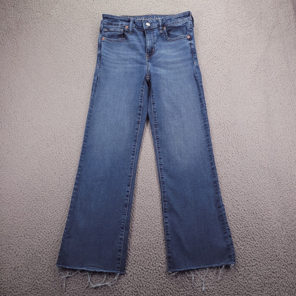 American Eagle Outfitters Women's Cropped Wide-Leg Jeans - Medium Blue